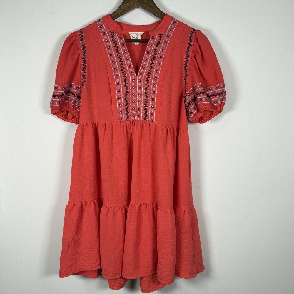 Umgee Women's Boho Pink Embroidered Peasant Dress‎ Size Small